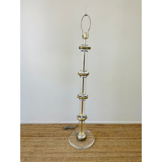 Vintage 1970s Karl Springer Style Acrylic & Brass Fax Bamboo Floor Lamp For Sale In Palm Springs - Image 6 of 6