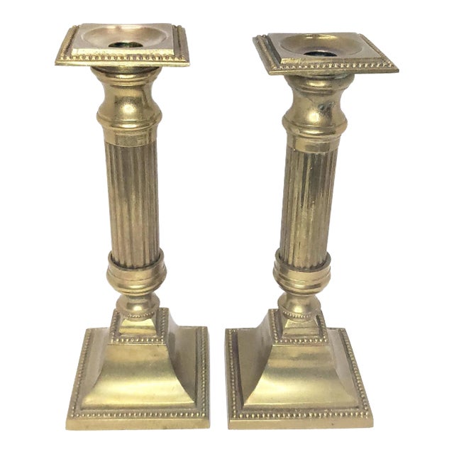 Vintage Solid Heavy Brass Candlestick Holders - a Pair For Sale