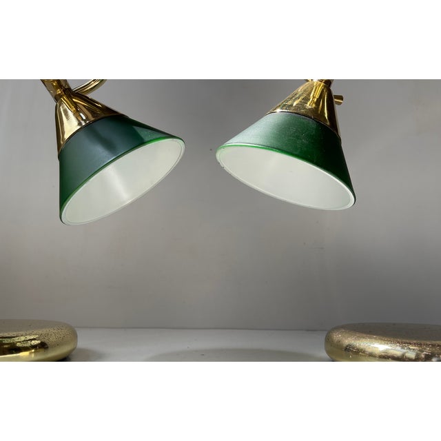 Vintage Scandinavian Bankers Desk Table Lamps in Brass and Green Glass, 1990s, Set of 2 For Sale - Image 6 of 12