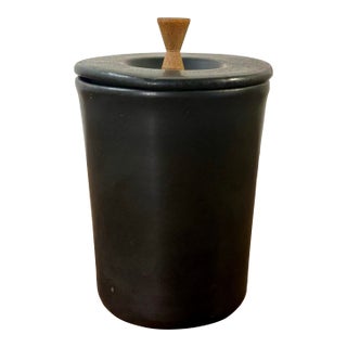 Vintage Mid-Century Modern Studio Ceramic Lidded Jar - Slate Black For Sale