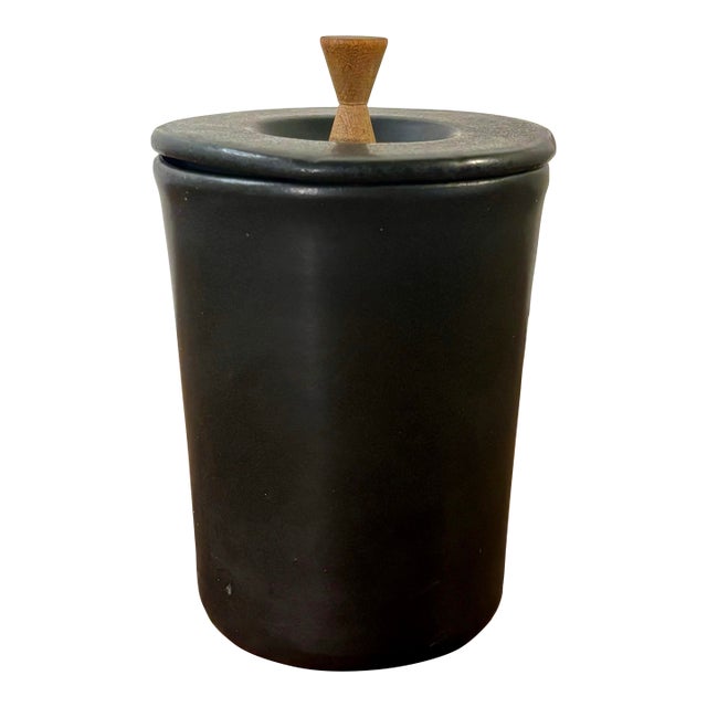 Vintage Mid-Century Modern Studio Ceramic Lidded Jar - Slate Black For Sale