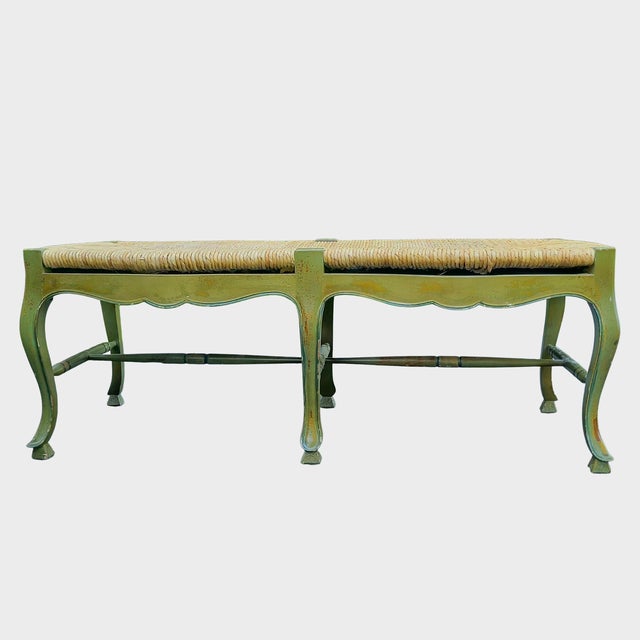 Vintage Circa 1930s French Provencial Bench With Rush Seat For Sale - Image 4 of 18