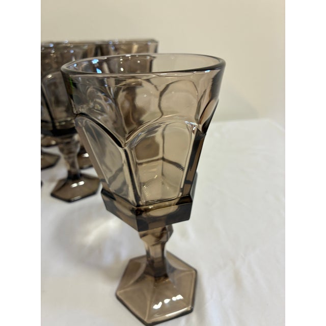 Glass Vintage Fostoria Smoke Glass Goblets, Octagonal Paneled Design - Set of 12 For Sale - Image 7 of 9