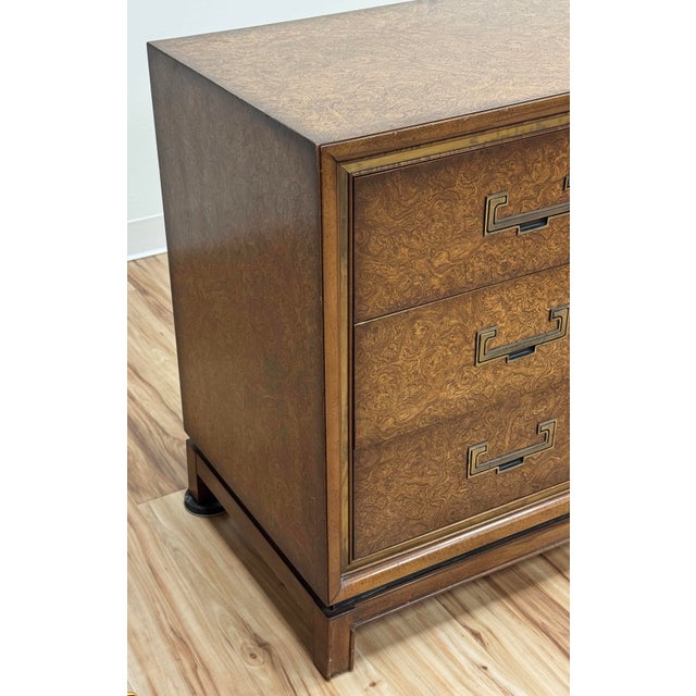 Founders Furniture Company Vintage Founders Furniture Burl Wood Nine Drawer Lowboy Dresser For Sale - Image 4 of 12
