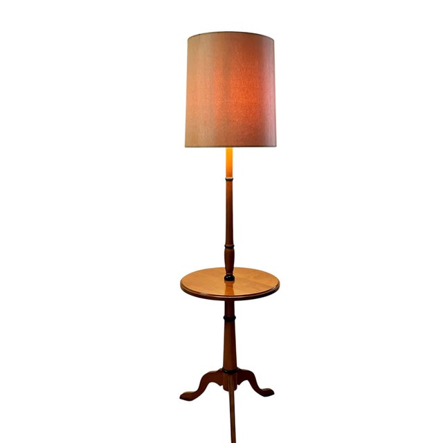 Height including harp and finial 57”, not including harp and finial 46”. Diameter of the table top 15”. Height from floor...