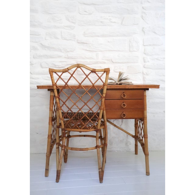 Vintage Desk and Chair in Wicker by Louis Sognot, 1950s, Set of 2 For Sale - Image 11 of 15