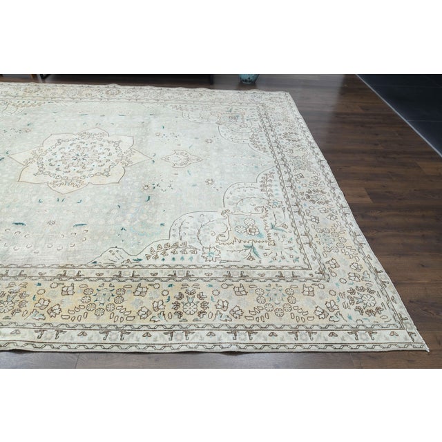 Beige 1970s Vintage Persian Handmade Wool Cotton Beige Area Rug For Sale - Image 8 of 11