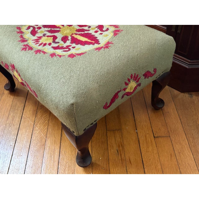Early 20th Century Antique Embroidered Needlepoint Ottoman or Footstool For Sale - Image 5 of 10