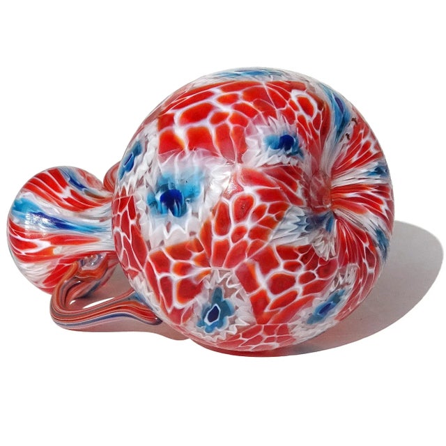 Early 20th Century Fratelli Toso Murano Antique Beehive Red White Blue Millefiori Flowers Italian Art Glass Cabinet Vase For Sale - Image 5 of 5