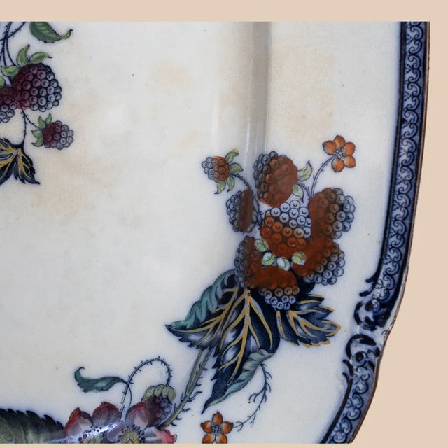 English Antique English Ironstone “Blackberry” Platter by w.b. — 19th-Century Transferware, Hand-Painted Details For Sale - Image 3 of 11