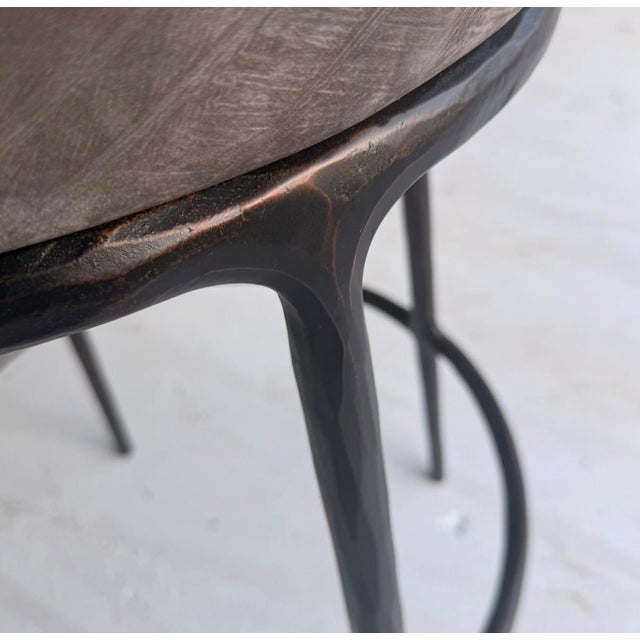 4 Restoration Hardware Rh Thaddeus Italian Truffle Veneto Leather Swivel Barstools For Sale In Los Angeles - Image 6 of 9