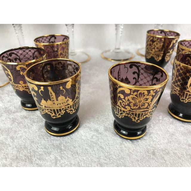 Vintage Italian Murano Venetian Amethyst & 22k Gold Barware Set — 20 Pieces For Sale - Image 9 of 11