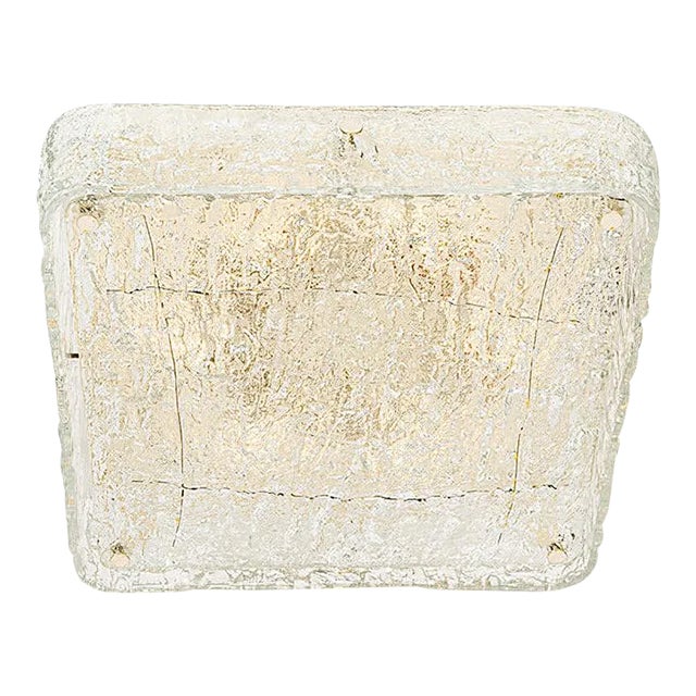 Large Murano Ice Glass Flushmount from Kaiser, Germany, 1970s For Sale