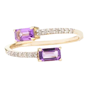 Dainty Two Stone Amethyst by Pass Ring Gift for Her- Size 7