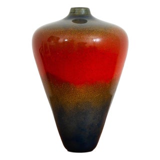 Mid Century Modern Studio Glass Vase Blue Red and Yellow 70s Handblown Flower Vase For Sale