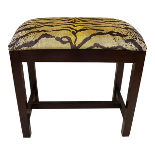 Late 20th Century Tiger Velvet Upholstered Mahogany Bench For Sale