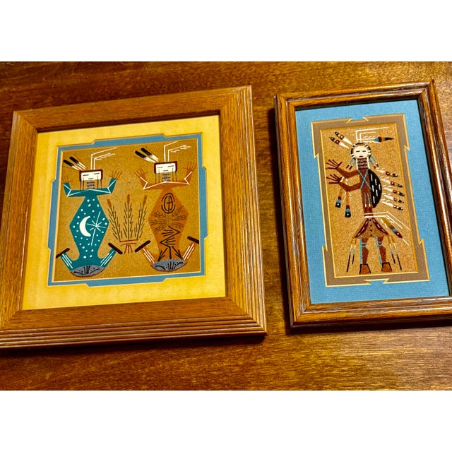 Late 20th Century Signed Navajo Sand Paintings - Set of 2 For Sale - Image 10 of 12