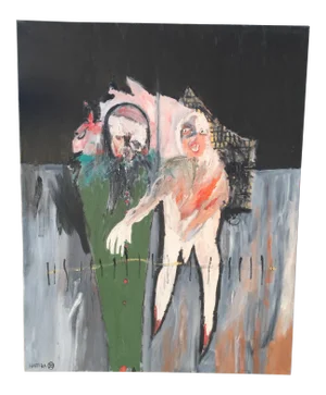 Original Modern Expressionist Oil Painting - Edgewalk by Michael Hafftka