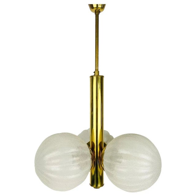 Mid-Century Golden 3-Arm Space Age Chandelier from Kaiser, 1960s, Germany For Sale - Image 9 of 9