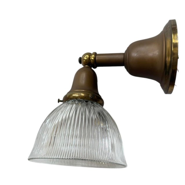 Metal Circa 1920’s Original Painted Patina Holophane Bell Shade Wall Sconce For Sale - Image 7 of 10