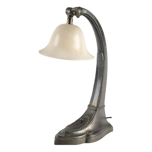 Art Nouveau Alabaster and Pewter Table Lamp, 1910s For Sale