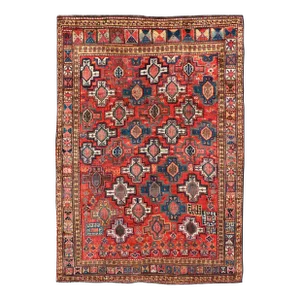Early 20th Century Antique Caucasian Kazak Rug With All-Over Tribal and Medallion Design