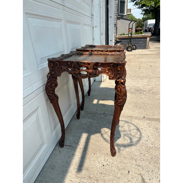 Mid 20th Century Pair of Spanish Revival Carved Walnut Side Tables, Bird Motif, Baroque Style For Sale - Image 5 of 12