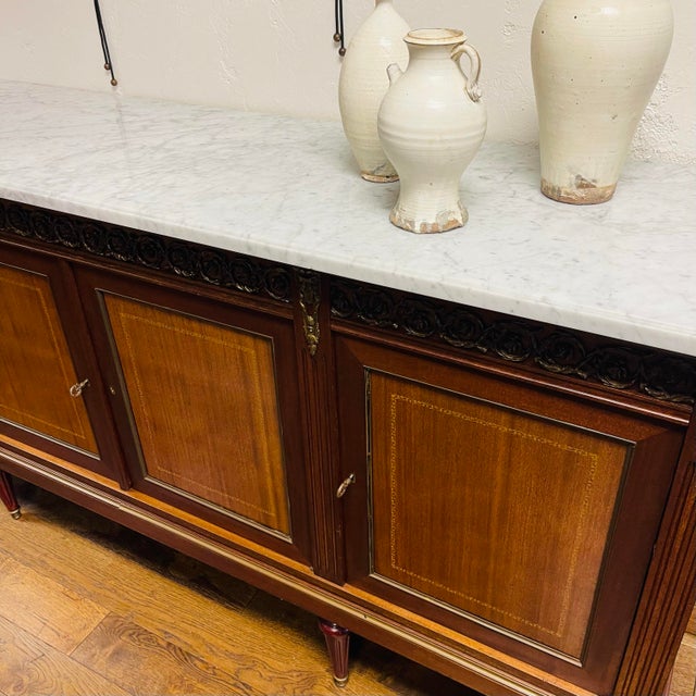 1940s French Louis XVI Style Marble Top Mahogany Sideboard For Sale - Image 9 of 11