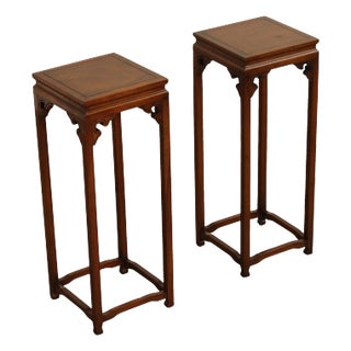Baker Asian Inspired Pair of Mahogany Pedestal Plant Stands For Sale