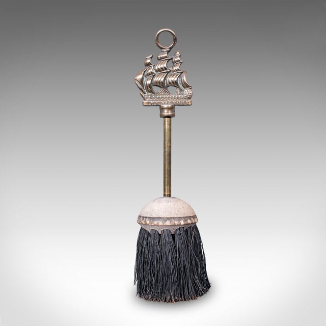 Wood Antique Housekeeper's Hearth Set, English, Brass Dust Pan, Fire Brush, Victorian For Sale - Image 7 of 12