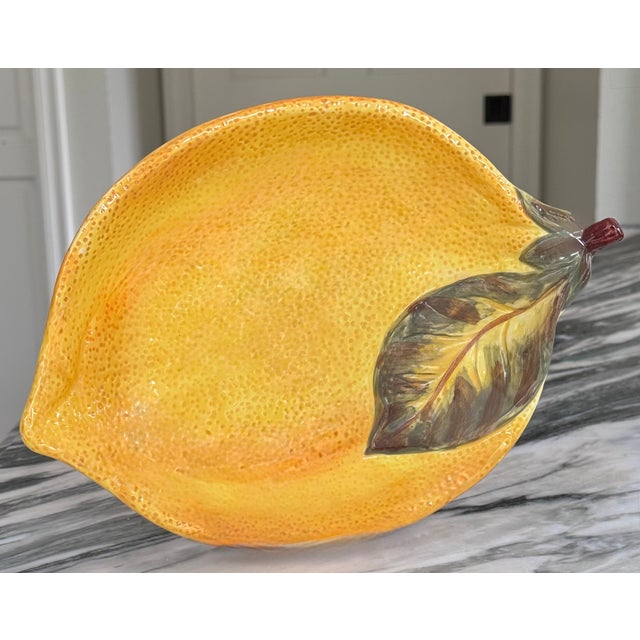 Mediterranean Vintage Lemon Motif Majolica Style Serving Plate For Sale - Image 3 of 11