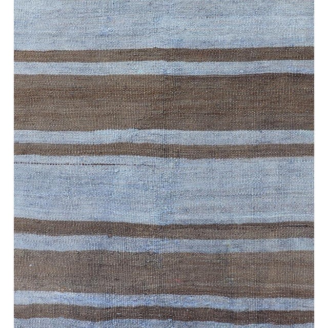 Vintage Turkish Kilim Runner With Earthy Brown and Blue Stripes 2'7 X 9'10 For Sale In Atlanta - Image 6 of 10
