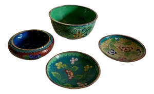 Vintage Cloisonné Trinket Dishes and Bowl - Collection of 4