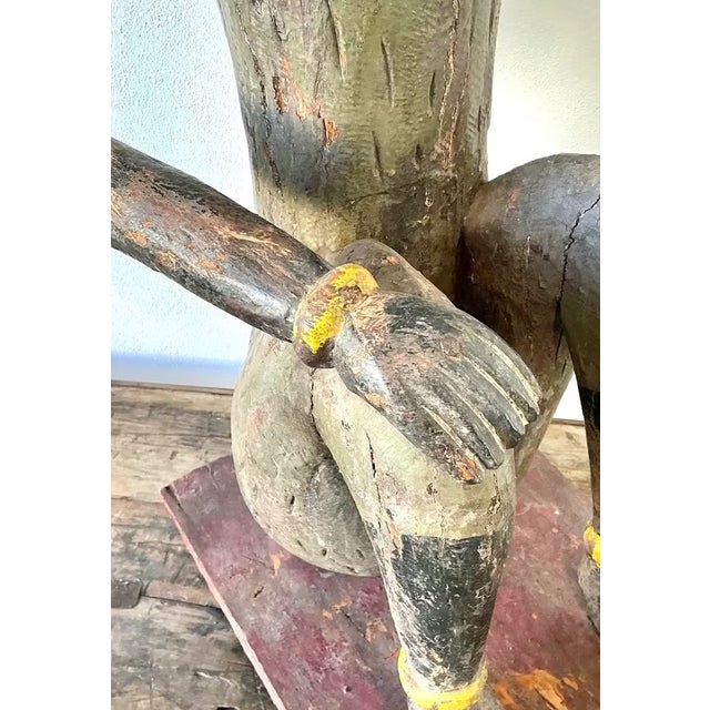 Army Green Vintage Painted Wood Monkey Sculpture For Sale - Image 8 of 14