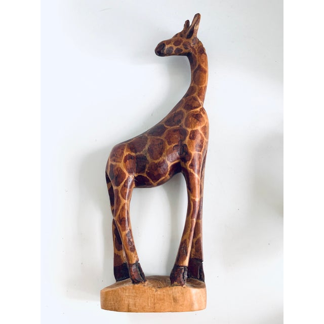 Vintage African Wood Carved Animals Giraffe Leopard Lion Set of 3
