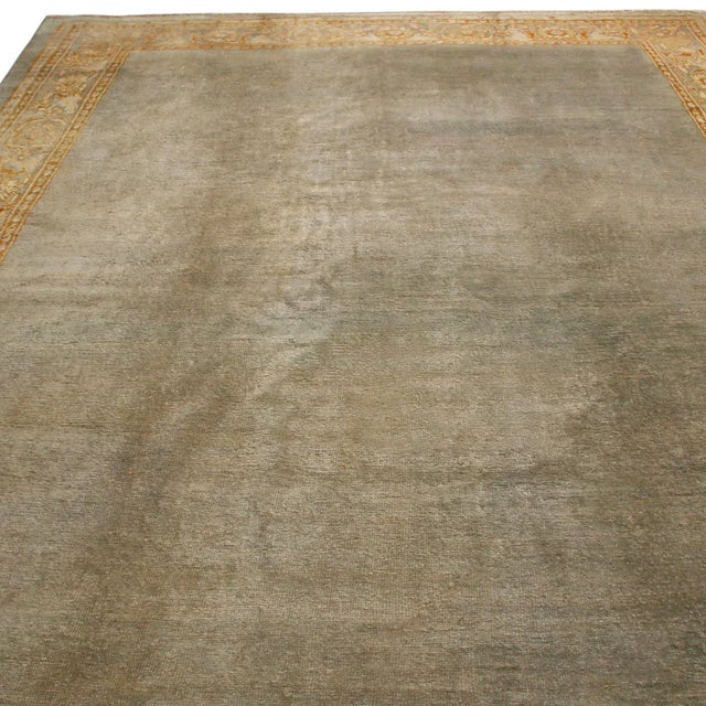 Transitional Late 19th Century Antique Sultanabad Traditional Blue-Gray Wool Persian Rug For Sale - Image 3 of 9