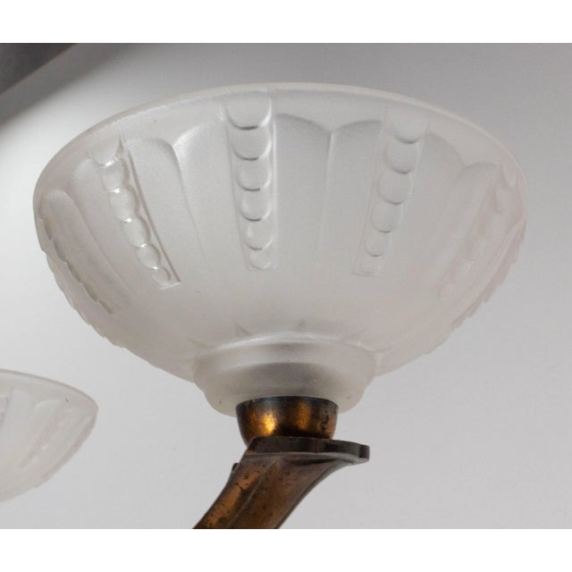 1940s French Red Copper and Frosted Glass Chandelier, 1940s For Sale - Image 5 of 7