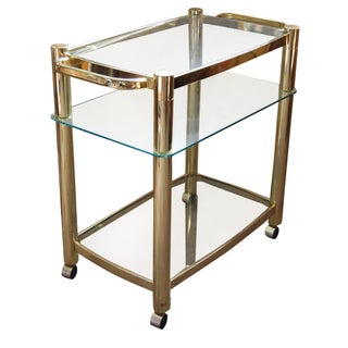 Modernist Brass & Glass Large Vintage Bar Cart For Sale