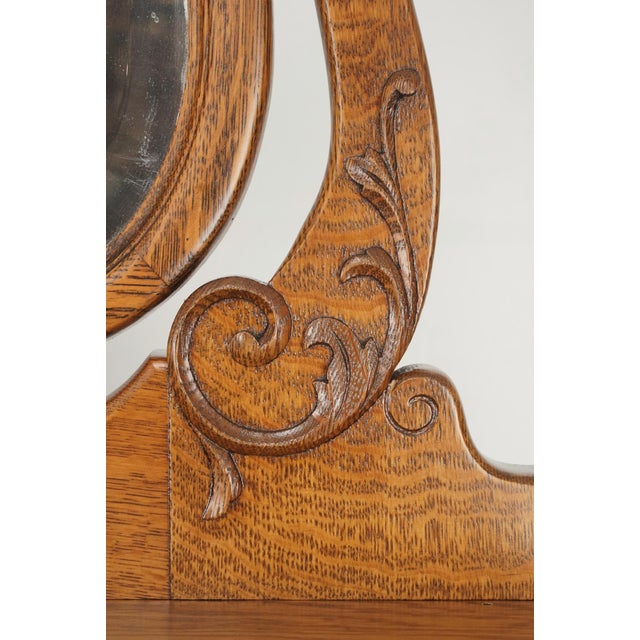 Mid 20th Century Vintage Traditional Tiger Oak Tall Dresser With Beveled Mirror For Sale - Image 5 of 14