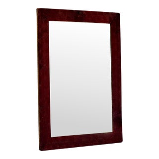 Early 19th Century Primitive Distressed Mirror in Wood Frame With Unique Pattern For Sale