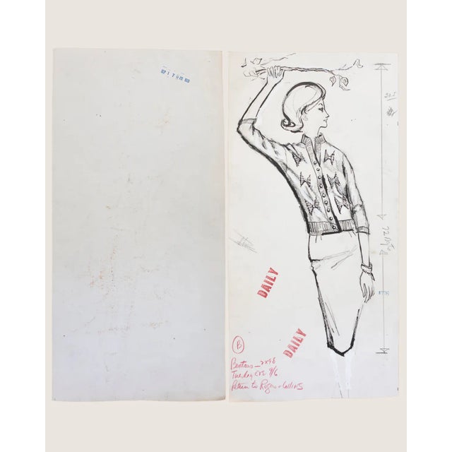 Mid-Century Fashion Illustration Sketch, 1960 — Original Magazine Advertising Art For Sale - Image 9 of 11