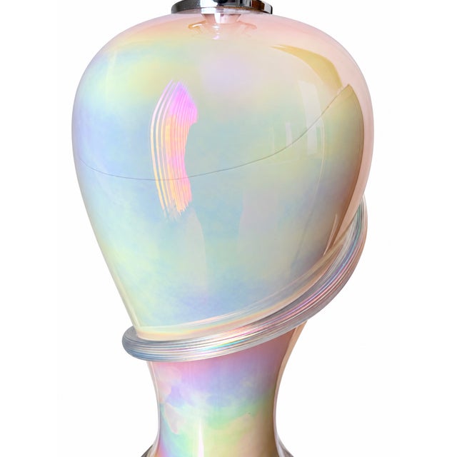 Iridescent Pearlescent Spiral Ribbon Table Lamp With Clear Tiered Base For Sale - Image 16 of 17