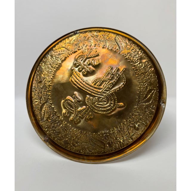 Metal Vintage Brass Turkish Coffee Serving Tray With Carry Handle For Sale - Image 7 of 11