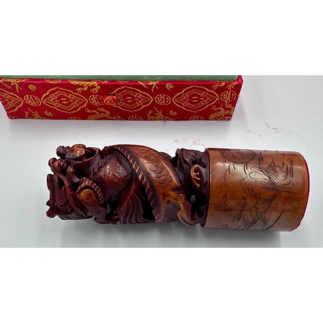 Vintage Chinese Dragon Hand Carved Soapstone Shop Seal & Red Ink Pot Set For Sale - Image 11 of 12