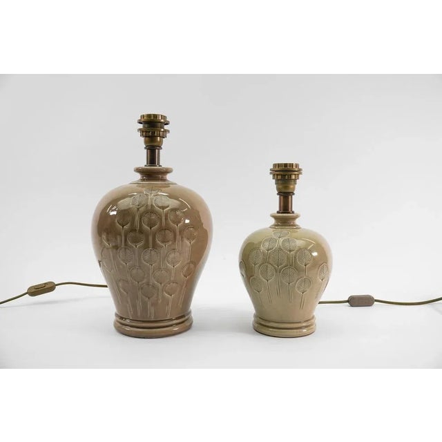 Scandinavian Ceramic Table Lamps with Leaf Pattern, 1960s, Set of 2 For Sale - Image 11 of 11