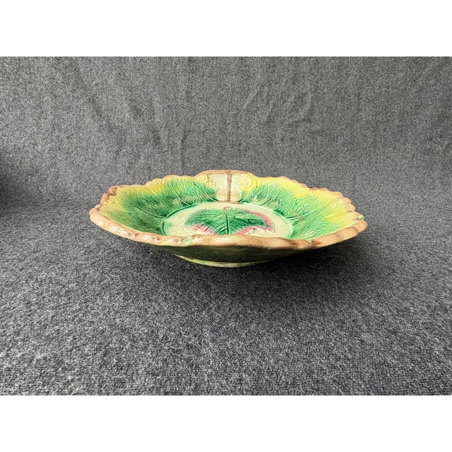 Ceramic Antique Majolica Leaf Bowl For Sale - Image 7 of 15