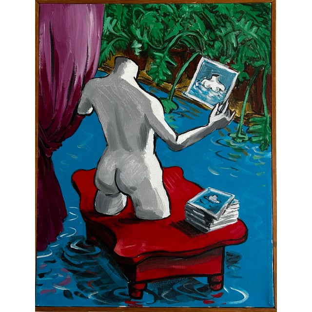 Vintage 1985 Figural Surrealist Oil Painting by John Aiello For Sale - Image 4 of 5