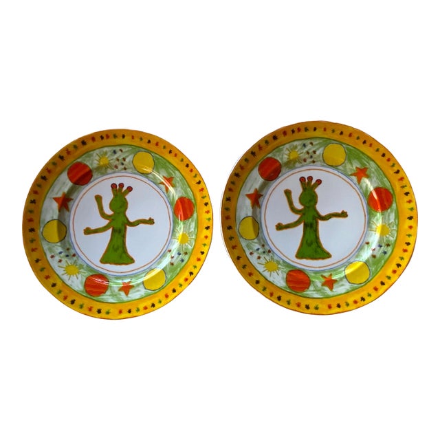 Hand-Painted Porcelain Plates - Coquet Limoges,Pair For Sale