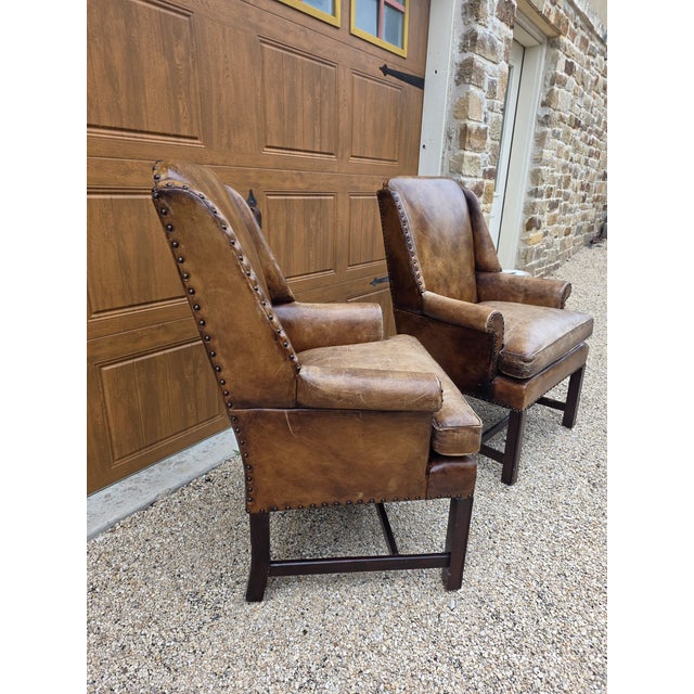 Brown Pair of Henredon Leather Armchairs For Sale - Image 8 of 18