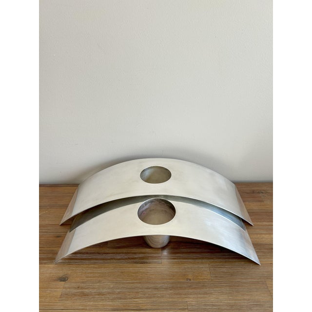 Mid-Century Modern Pair of Signed Cormorano Collezione Lino Sabattini Bregnano Italy Silver Plated Candle Holders or Vases For Sale - Image 3 of 9